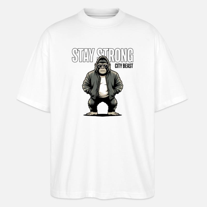 Bleib stark, Stadtbestien-Gorilla - Stanley/Stella Oversized Unisex Bio T-Shirt Blaster 2.0 - Weiß