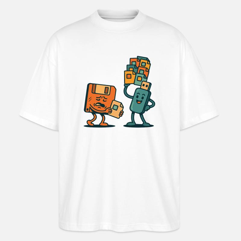 Diskette vs. USB-Laufwerk Retro Tech Sarkasmus - Stanley/Stella Oversized Unisex Bio T-Shirt Blaster 2.0 - Weiß