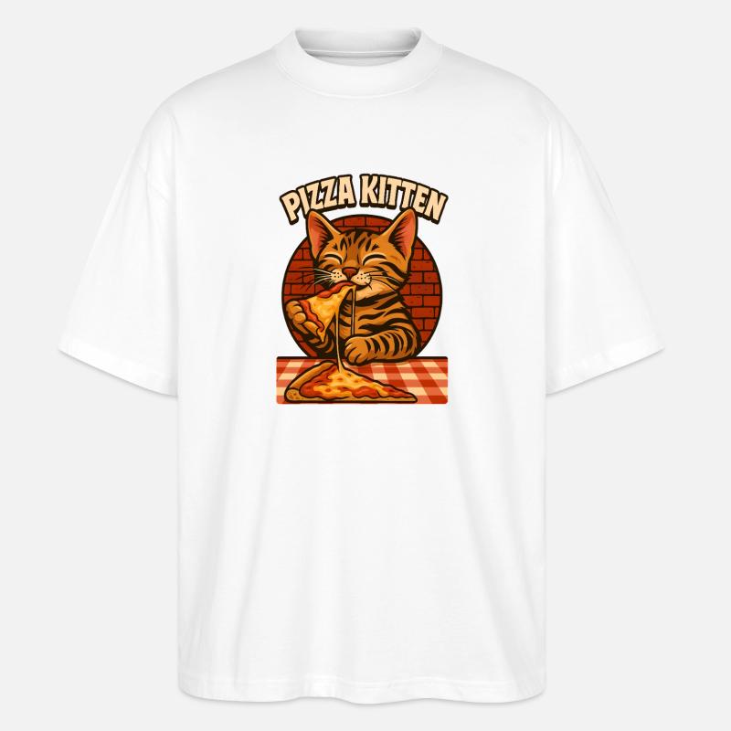 Verspieltes Pizzakätzchen, liebe Katzen - Stanley/Stella Oversized Unisex Bio T-Shirt Blaster 2.0 - Weiß