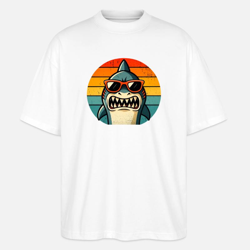 Cooler Hai mit Sonnenbrille - Stanley/Stella Oversized Unisex Bio T-Shirt Blaster 2.0 - Weiß