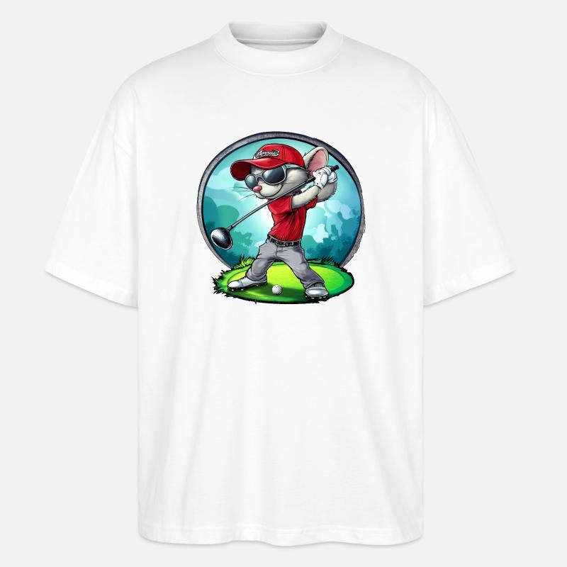 Mäuse Golfer / Golf Maus - Stanley/Stella Oversized Unisex Bio T-Shirt Blaster 2.0 - Weiß