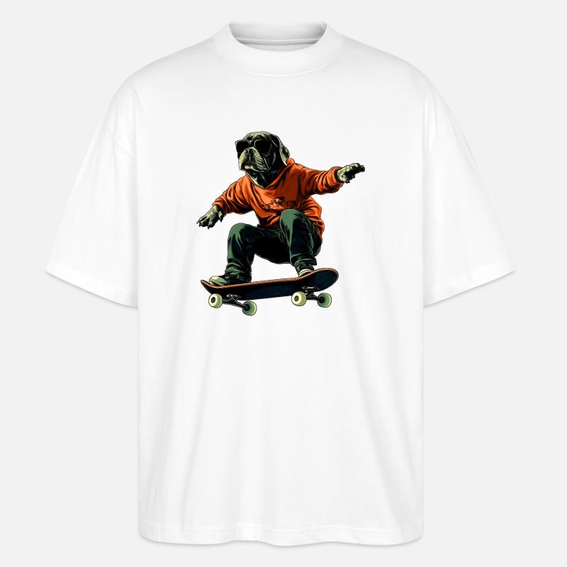 Hunde Skateboard - Stanley/Stella Oversized Unisex Bio T-Shirt Blaster 2.0 - Weiß