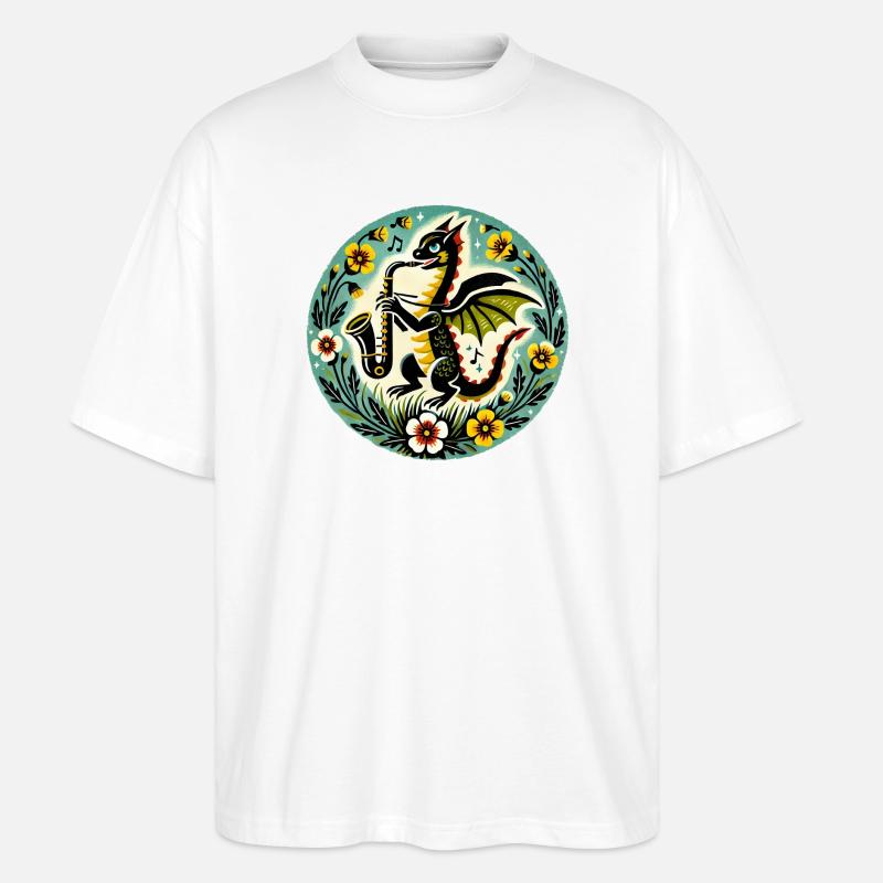 Wunderliches Drachen-Jazz-Design - Stanley/Stella Oversized Unisex Bio T-Shirt Blaster 2.0 - Weiß