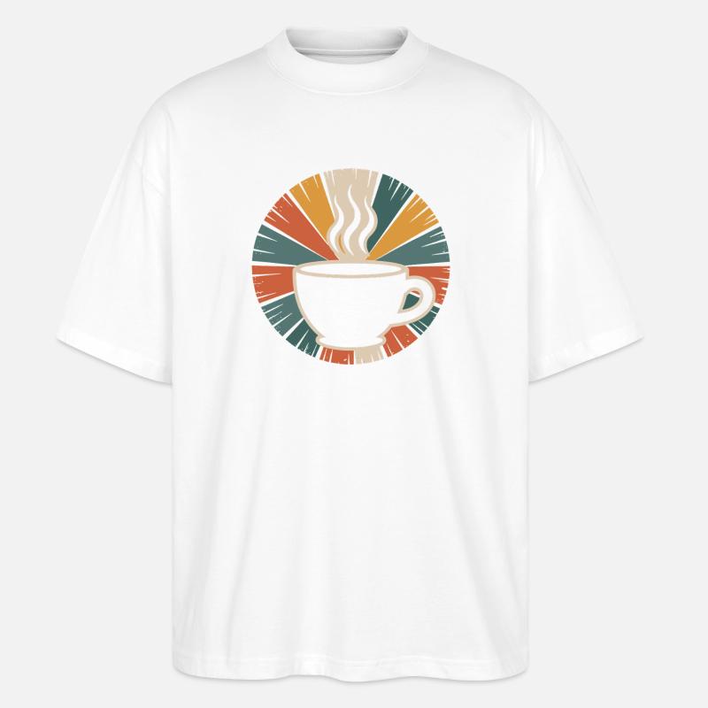 Warming Coffee Mug Retro Design - Stanley/Stella Oversized Unisex Organic T-shirt Blaster 2.0 - white