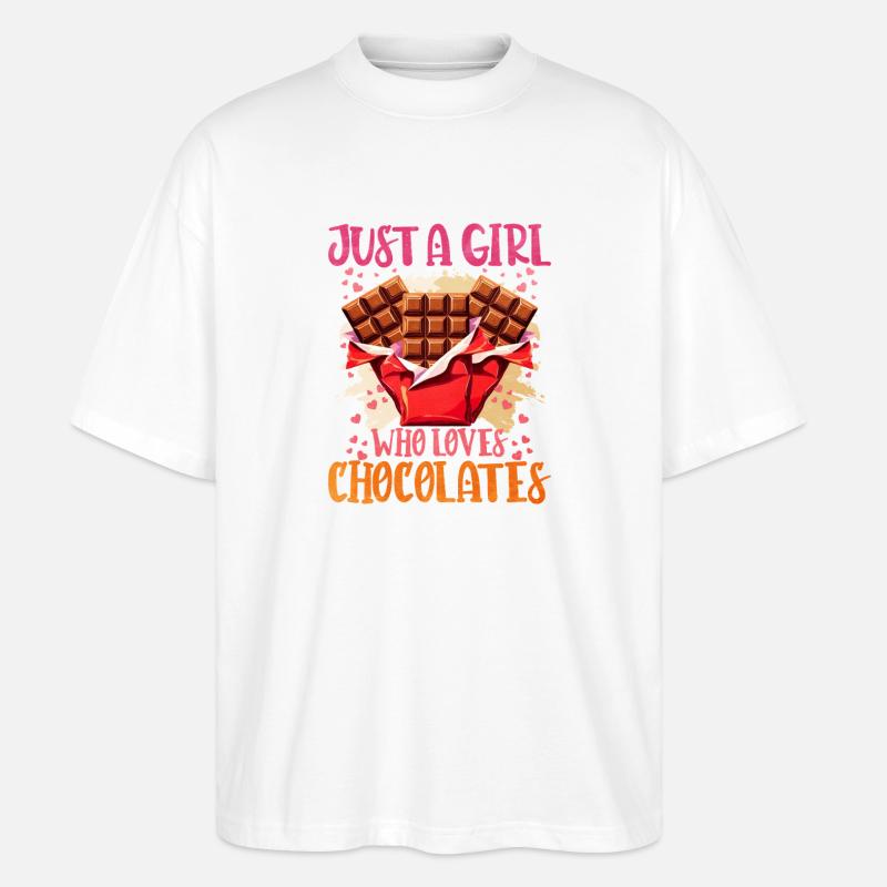 Mädchenliebe zu Schokolade mit Herzherz - Stanley/Stella Oversized Unisex Bio T-Shirt Blaster 2.0 - Weiß