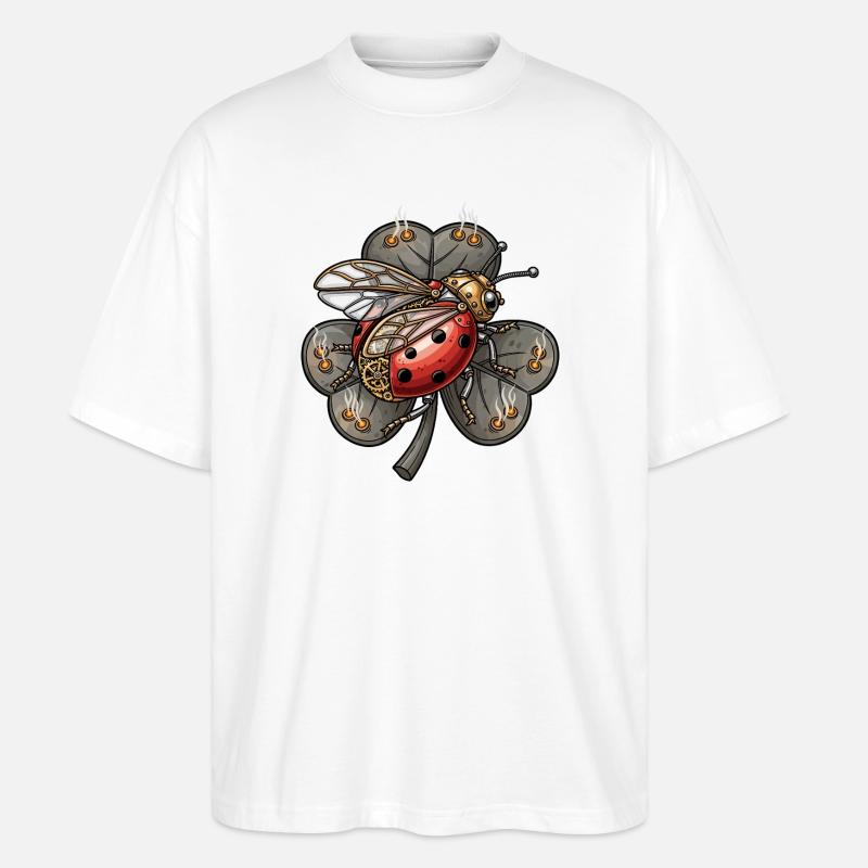 Steampunk Marienkäfer auf Kleeblatt - Stanley/Stella Oversized Unisex Bio T-Shirt Blaster 2.0 - Weiß