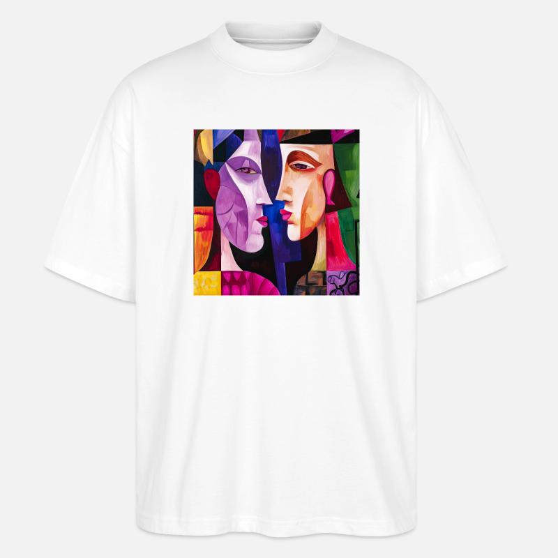 Bunte Paar Abstrakte Porträts - Stanley/Stella Oversized Unisex Bio T-Shirt Blaster 2.0 - Weiß