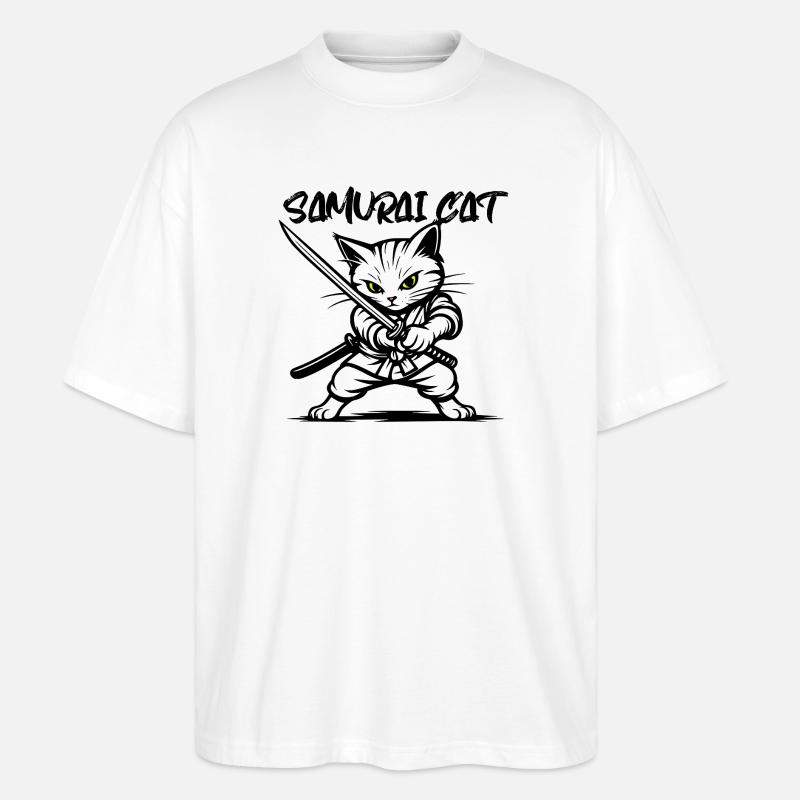 Samurai Katze - Stanley/Stella Oversized Unisex Bio T-Shirt Blaster 2.0 - Weiß