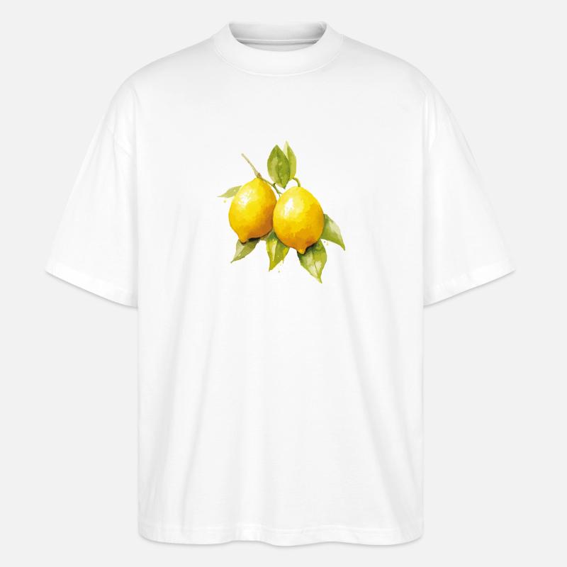 Zitronen mit Blättern - Frisches Retro-Design - Stanley/Stella Oversized Unisex Bio T-Shirt Blaster 2.0 - Weiß