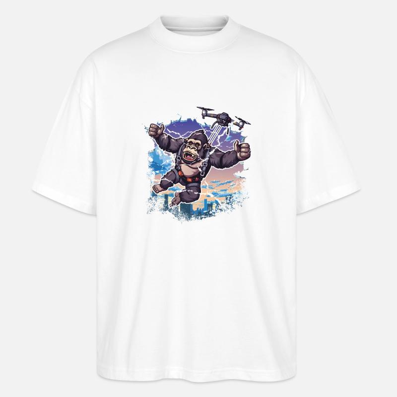 Gorilla Drohne Kinder lustig - Stanley/Stella Oversized Unisex Bio T-Shirt Blaster 2.0 - Weiß