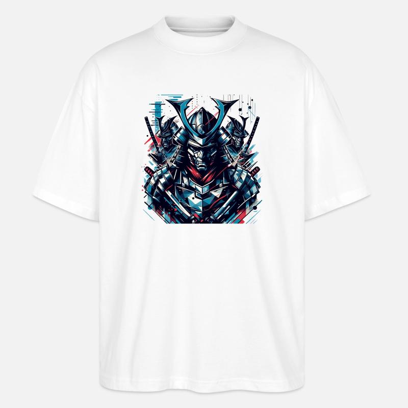 Futuristischer Samurai-Krieger Illustration - Stanley/Stella Oversized Unisex Bio T-Shirt Blaster 2.0 - Weiß