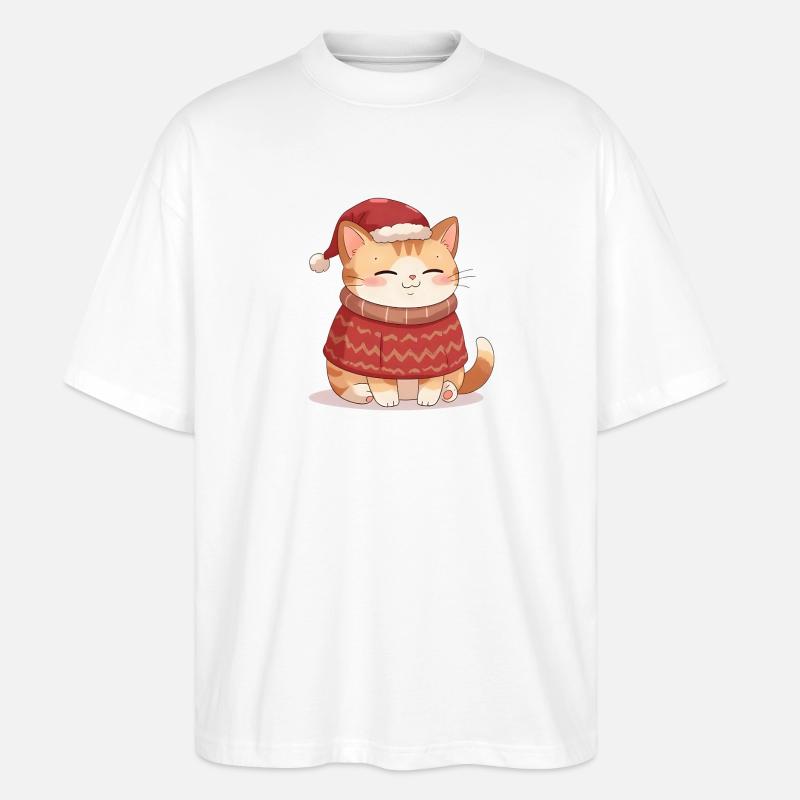 Anime Katze im Weihnachtspullover - Christmas - Stanley/Stella Oversized Unisex Bio T-Shirt Blaster 2.0 - Weiß
