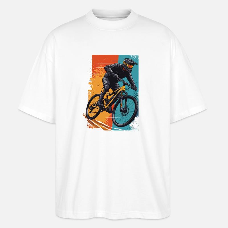 Dynamischer Mountainbiker im Action-Design - Stanley/Stella Oversized Unisex Bio T-Shirt Blaster 2.0 - Weiß