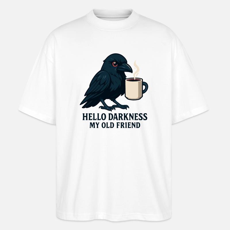Schwarzer Humor Rabe mit Kaffeebecher - Stanley/Stella Oversized Unisex Bio T-Shirt Blaster 2.0 - Weiß