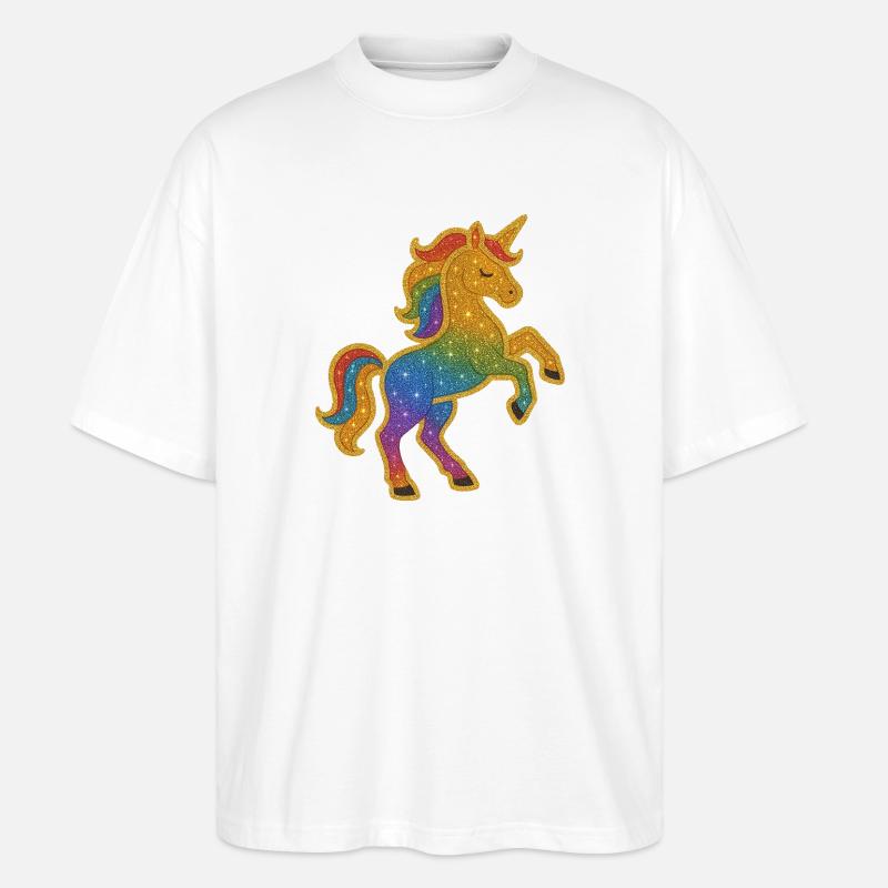 Glitterndes Regenbogen-Einhorn - Stanley/Stella Oversized Unisex Bio T-Shirt Blaster 2.0 - Weiß