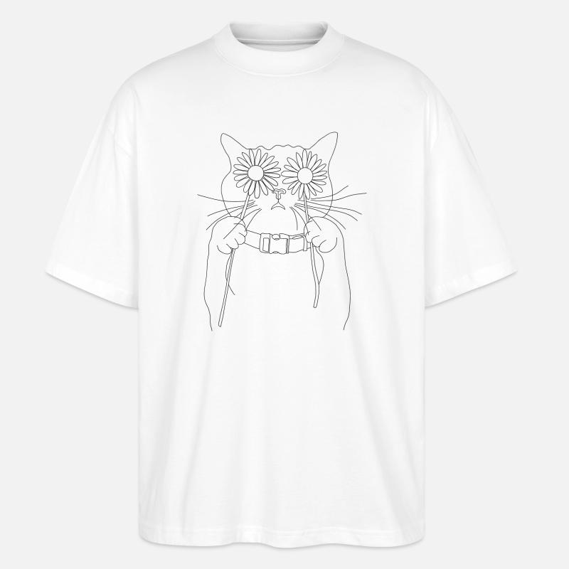 Katze mit Gänseblümchen - Stanley/Stella Oversized Unisex Bio T-Shirt Blaster 2.0 - Weiß