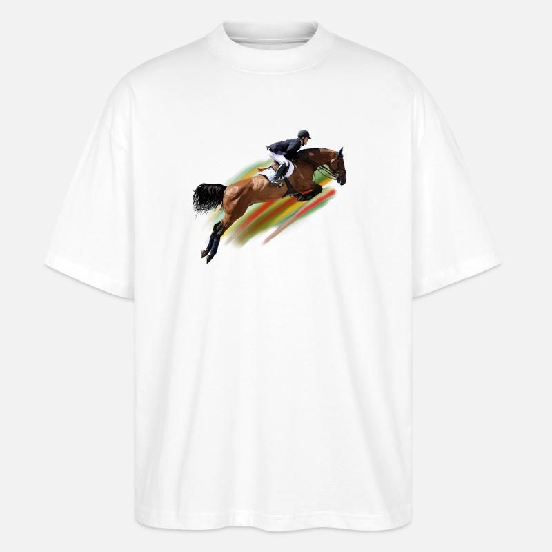 Dynamischer Springreiter auf Galoppritt - Stanley/Stella Oversized Unisex Bio T-Shirt Blaster 2.0 - Weiß