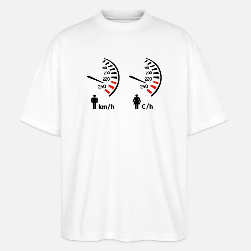 Tachometer km/h und Kostenmesser - Stanley/Stella Oversized Unisex Bio T-Shirt Blaster 2.0 - Weiß