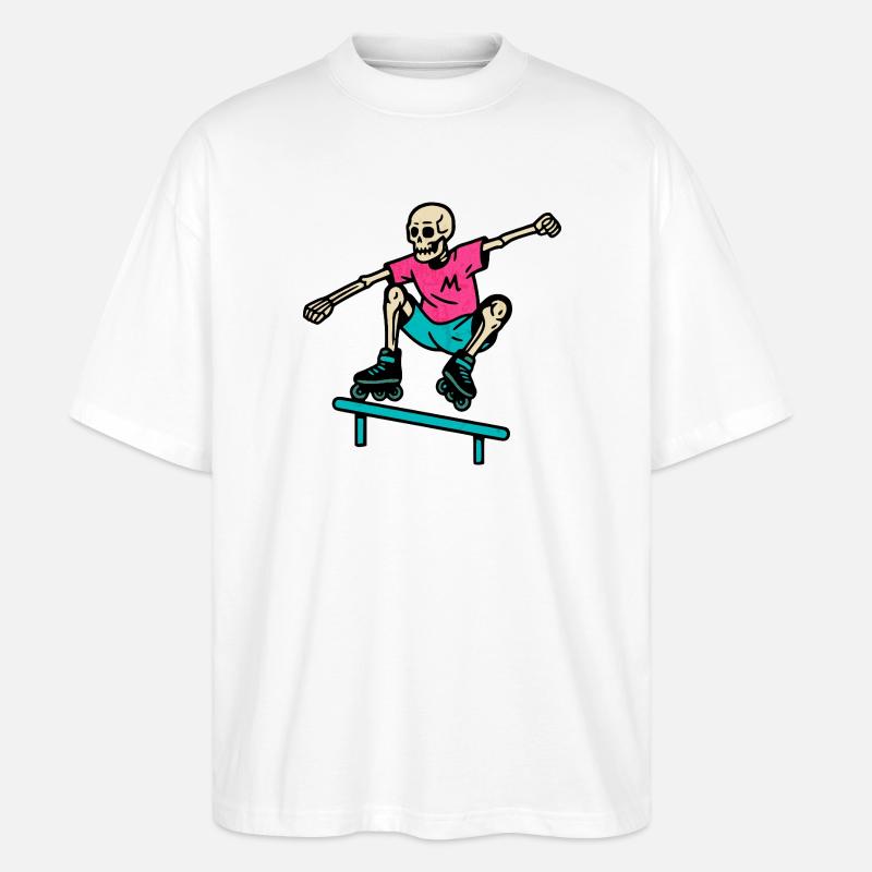 Neon Skelett grindet auf Inline-Skates - Stanley/Stella Oversized Unisex Bio T-Shirt Blaster 2.0 - Weiß