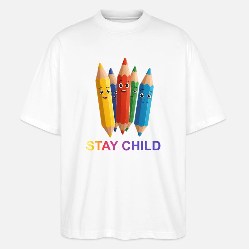 Kolorowe kredki z mimiką twarzy - Ekologiczne Koszulka Oversize Unisex Stanley/Stella Blaster 2.0 - biały