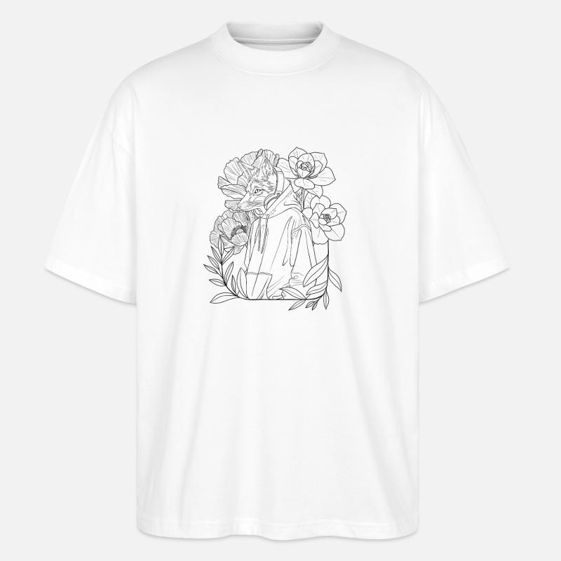 Fuchs Lineart mit Blumen - Stanley/Stella Oversized Unisex Bio T-Shirt Blaster 2.0 - Weiß