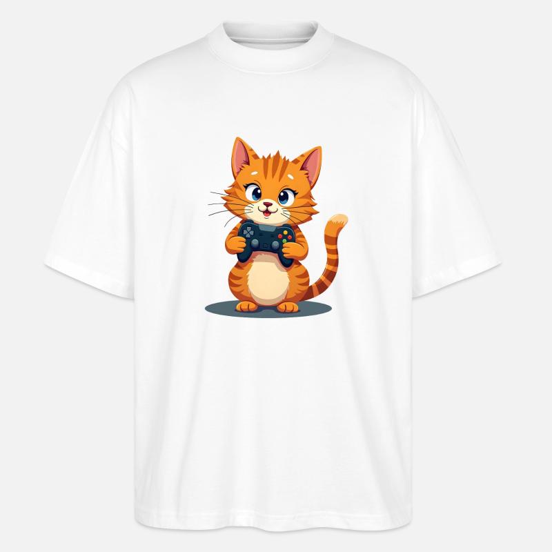 Kätzchen mit Spielecontroller - Stanley/Stella Oversized Unisex Bio T-Shirt Blaster 2.0 - Weiß