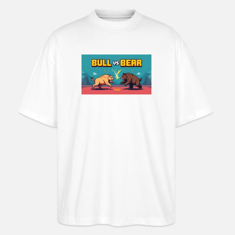 Pixel Art Kampf Stier gegen Bär - Stanley/Stella Oversized Unisex Bio T-Shirt Blaster 2.0 - Weiß