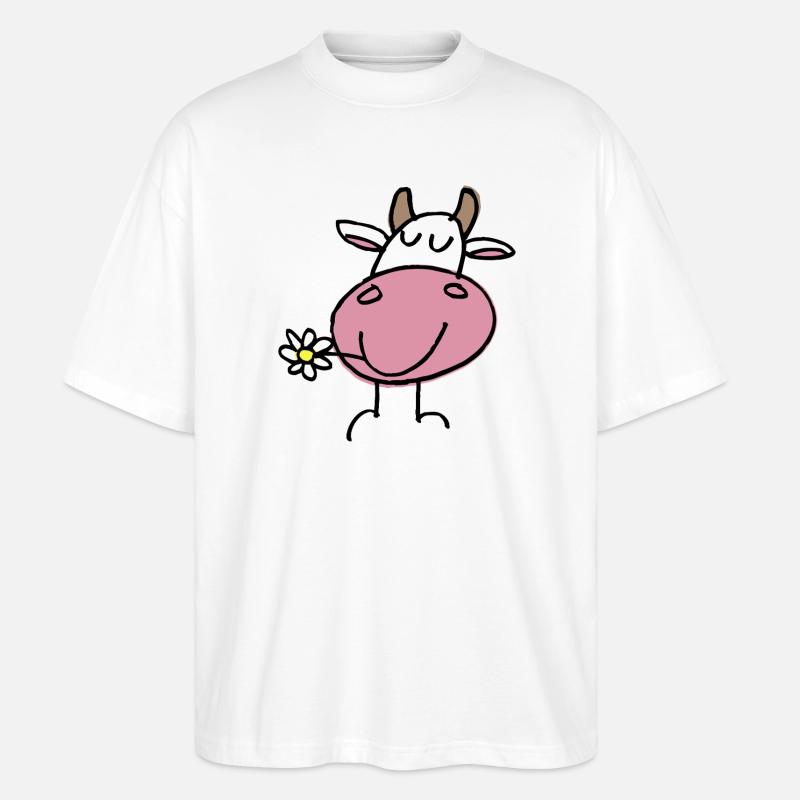Vache Joyeuse et Fleur Délicate - T-shirt bio Blaster 2.0 coupe oversize Stanley/Stella Unisexe - blanc
