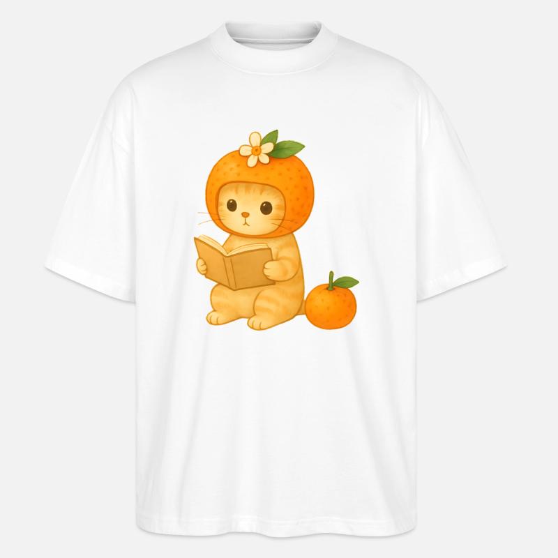 Chat ananas lecture avec fleurs - T-shirt bio Blaster 2.0 coupe oversize Stanley/Stella Unisexe - blanc