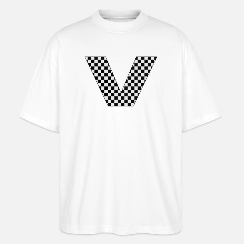V – Checkerboard Typography Statement - Stanley/Stella Oversized Unisex Organic T-shirt Blaster 2.0 - white
