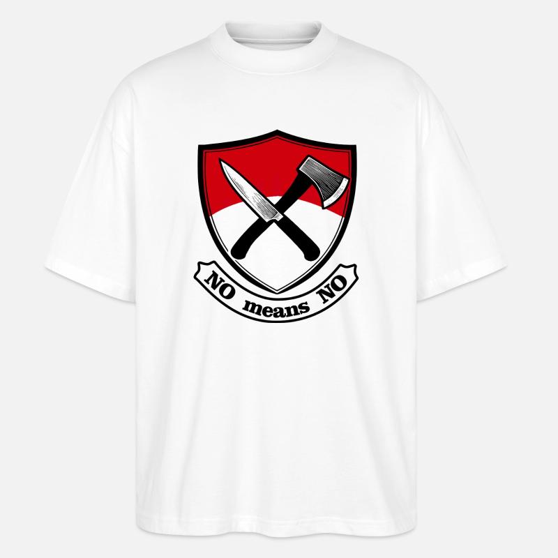 Schild mit Axt und Messer - Stanley/Stella Oversized Unisex Bio T-Shirt Blaster 2.0 - Weiß