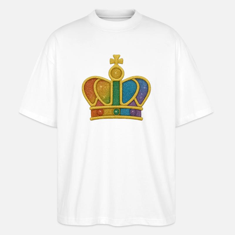 Regenbogen-Glitzerkronen-Design - Stanley/Stella Oversized Unisex Bio T-Shirt Blaster 2.0 - Weiß