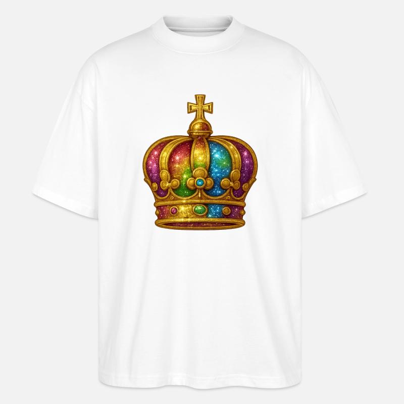 Regenbogen-Glitzerkronen-Design - Stanley/Stella Oversized Unisex Bio T-Shirt Blaster 2.0 - Weiß