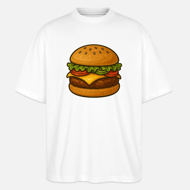Expressive burger design with green accents - Stanley/Stella Oversized Unisex Organic T-shirt Blaster 2.0 - white