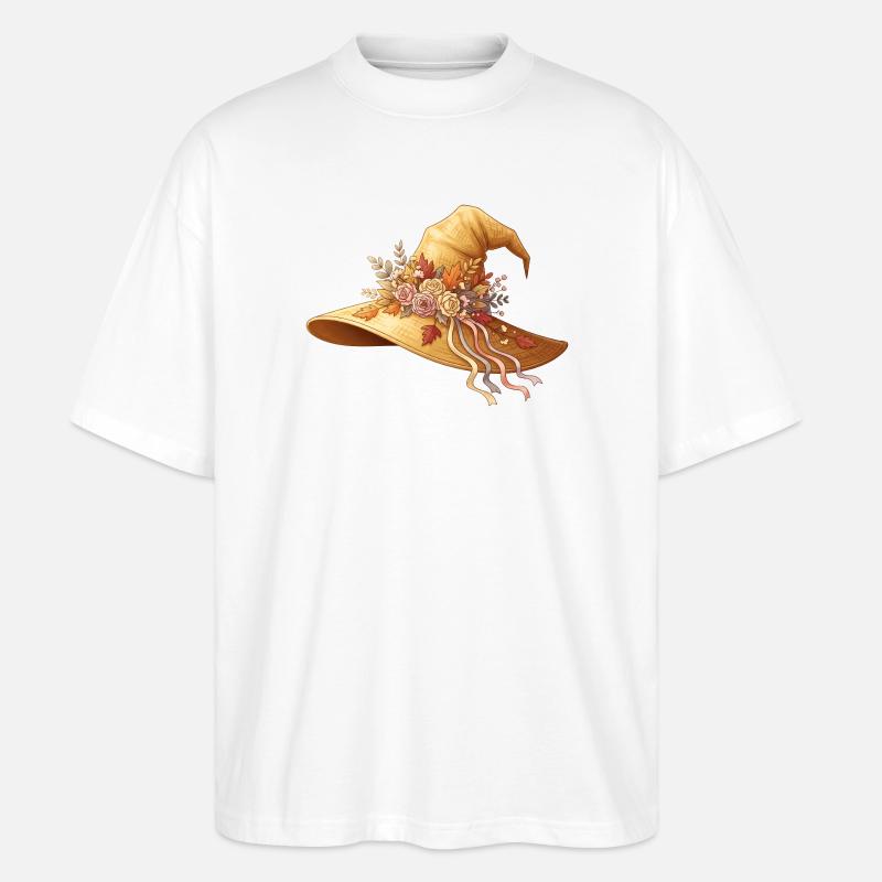 Herbstlicher Blumen-Hut - Stanley/Stella Oversized Unisex Bio T-Shirt Blaster 2.0 - Weiß