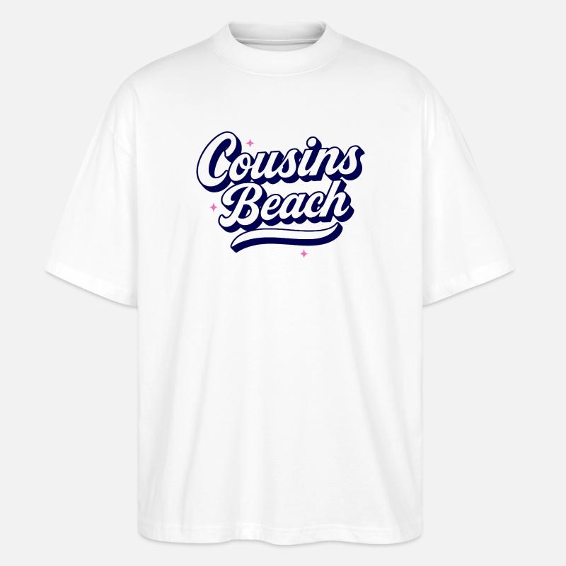 Cousins Beach – Retro Script Design - Stanley/Stella Oversized Unisex Organic T-shirt Blaster 2.0 - white