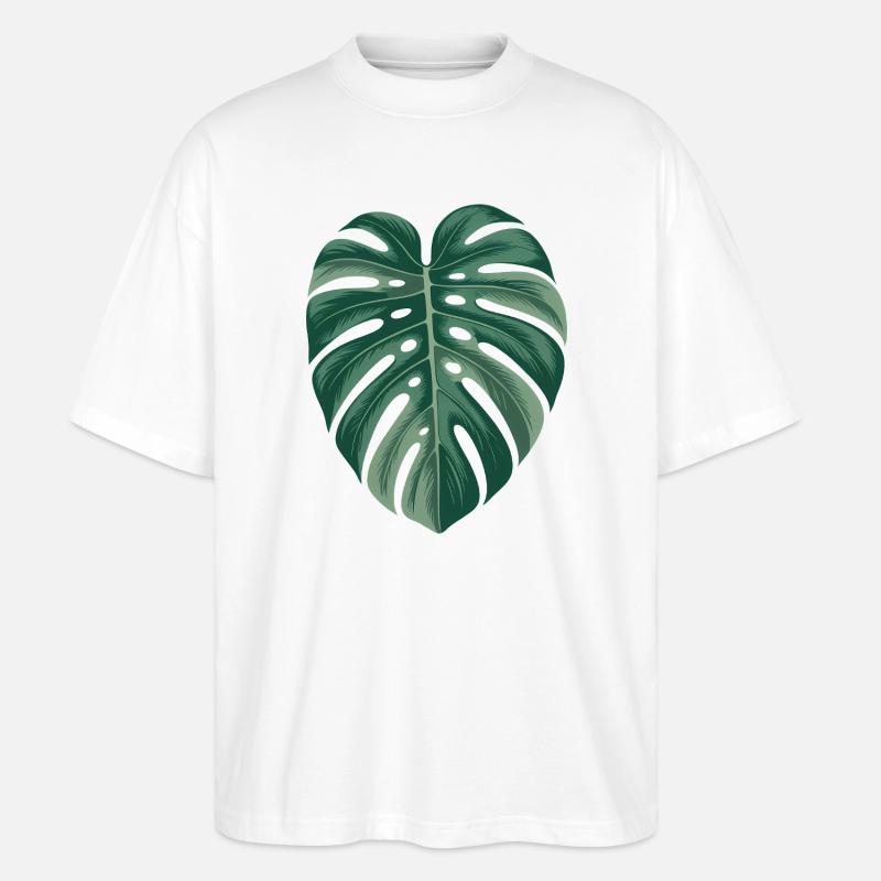 Illustration de feuille de Monstera tropicale - T-shirt bio Blaster 2.0 coupe oversize Stanley/Stella Unisexe - blanc