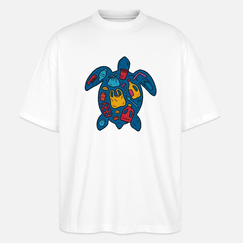 Umweltfreundliche Schildkröte mit Abfallkunst - Stanley/Stella Oversized Unisex Bio T-Shirt Blaster 2.0 - Weiß