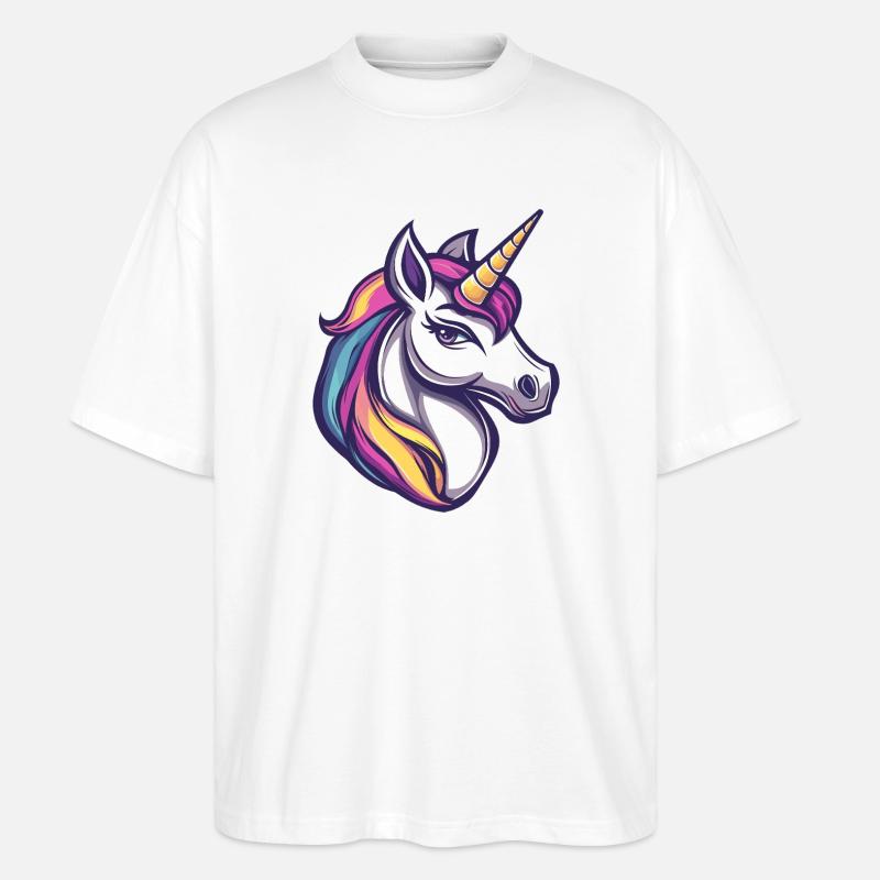 Bunter Einhorn Kopf Illustration - Stanley/Stella Oversized Unisex Bio T-Shirt Blaster 2.0 - Weiß