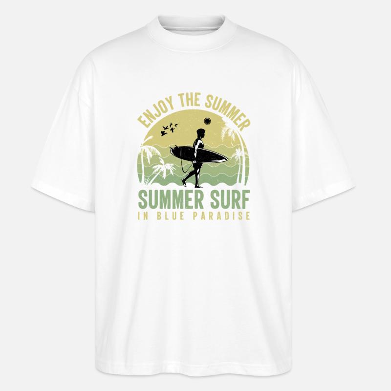 Surfeurs d’été à Blue Paradise - T-shirt bio Blaster 2.0 coupe oversize Stanley/Stella Unisexe - blanc