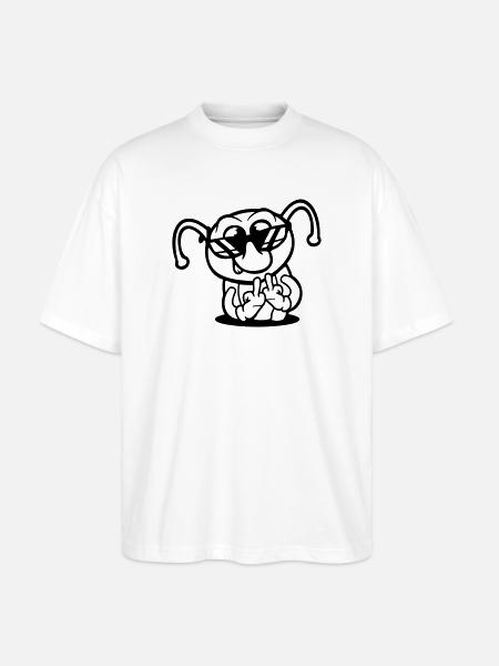 Caterpillar Middle Finger Insult Hole Sunglasses - Stanley/Stella Oversized Unisex Organic T-shirt Blaster 2.0 - white