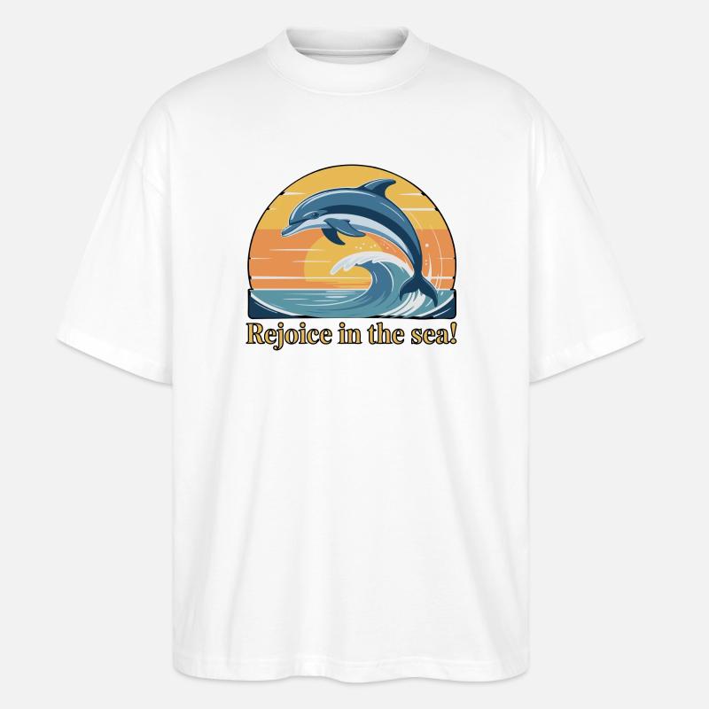 Dauphins sautant au coucher du soleil - T-shirt bio Blaster 2.0 coupe oversize Stanley/Stella Unisexe - blanc