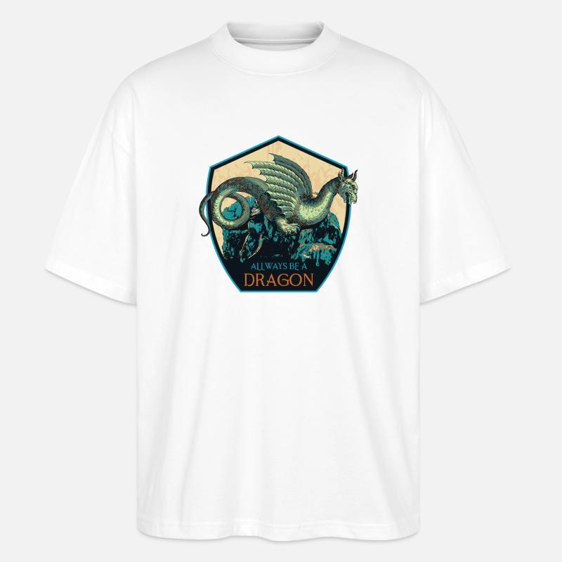 Mythical Dragon Crest and Magic Elements - Stanley/Stella Oversized Unisex Organic T-shirt Blaster 2.0 - white