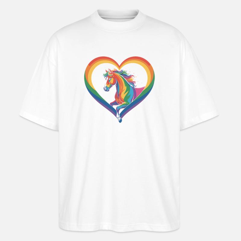 Regenbogen Pferd im Herzrahmen - Stanley/Stella Oversized Unisex Bio T-Shirt Blaster 2.0 - Weiß