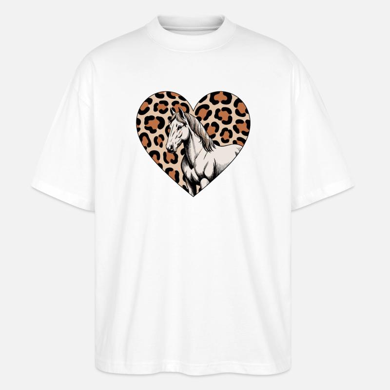 Leopard Herz mit Pferd - Stanley/Stella Oversized Unisex Bio T-Shirt Blaster 2.0 - Weiß