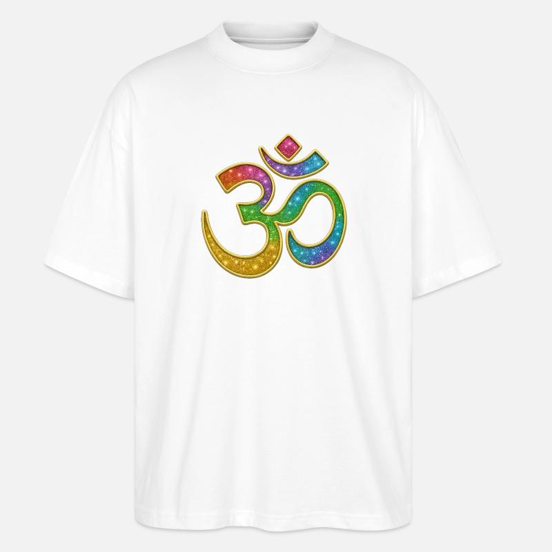 Regenbogen Om Symbol im Glitter-Design - Stanley/Stella Oversized Unisex Bio T-Shirt Blaster 2.0 - Weiß