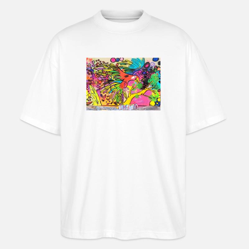 Bunter Papagei - Stanley/Stella Oversized Unisex Bio T-Shirt Blaster 2.0 - Weiß