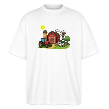 Rural Farm Scenes Illustration - Stanley/Stella Oversized Unisex Organic T-shirt Blaster 2.0 - white - Front - Alina (178cm) & Michal (187cm)
