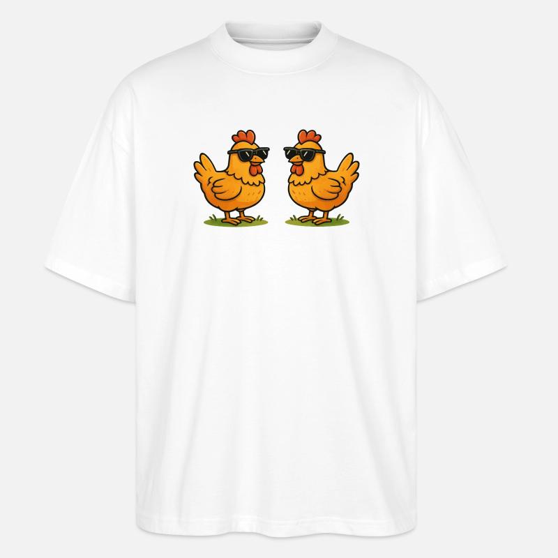 Hühner mit Sonnenbrillen - Stanley/Stella Oversized Unisex Bio T-Shirt Blaster 2.0 - Weiß