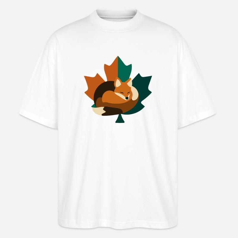 Fuchs im Ahornblatt Design. - Stanley/Stella Oversized Unisex Bio T-Shirt Blaster 2.0 - Weiß
